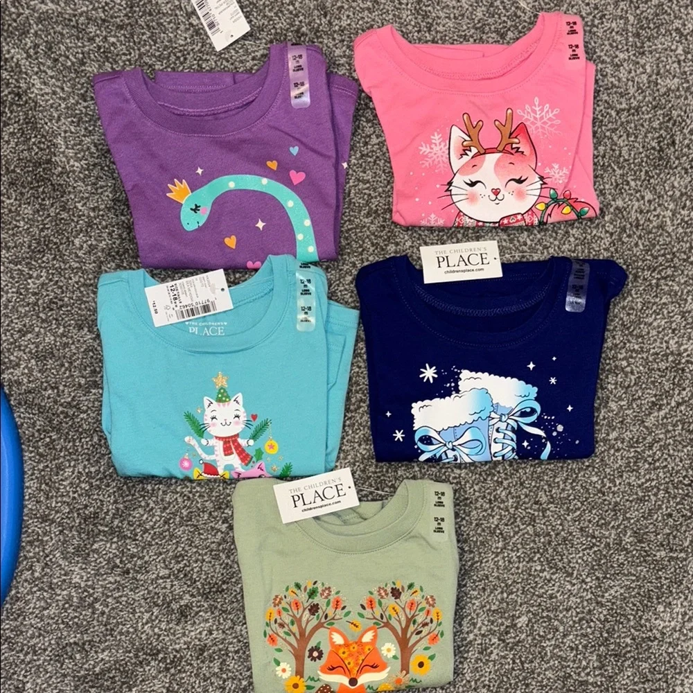 The Children's Place 5 long sleeve winter themed shirts in size 12-18 months